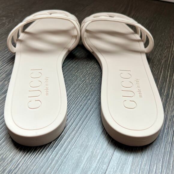 Gucci Interlocking G Slide Sandals Ivory Rubber Made in Italy Women’s SZ 10 - Picture 2 of 7